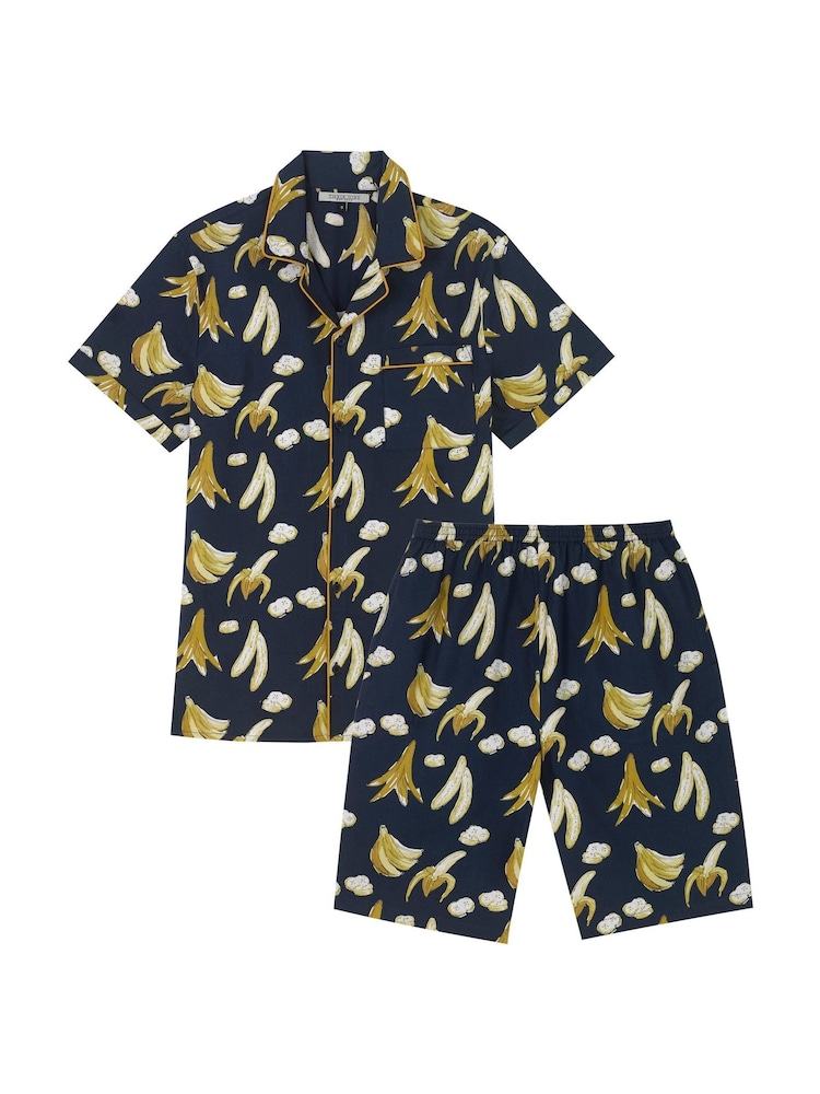 Their Nibs Navy Bananas Mens Short Sleeve Cotton Long Pyjama Set - Image 4 of 4