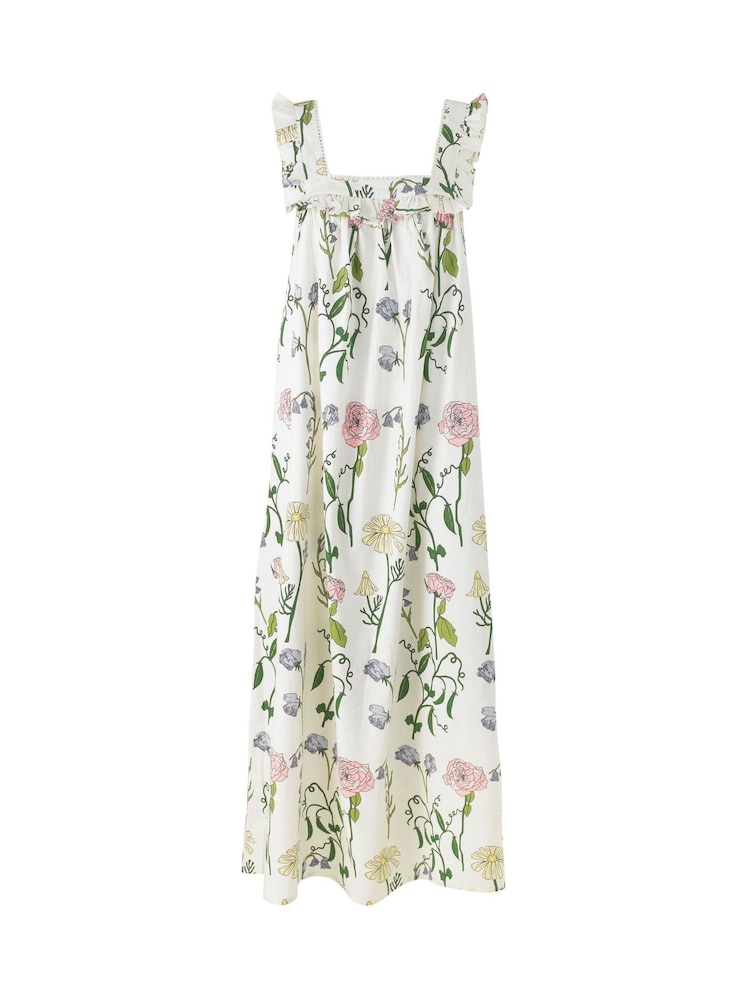 Their Nibs Cream Spring Floral Square Neck Cotton Maxi Nightdress - Image 1 of 1