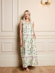 Their Nibs Cream Spring Floral Square Neck Cotton Maxi Nightdress - Image 2 of 5
