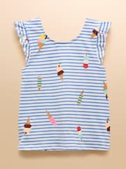 Azul - Joules Butterfly Frill Sleeve Vest - Imagen 2 de 5