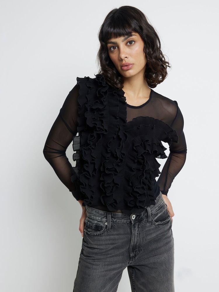 River Island Black Frill Long Sleeve Bodies - Image 1 of 6