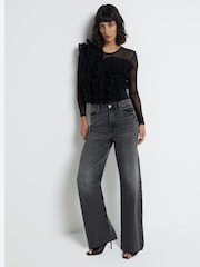 River Island Black Frill Long Sleeve Bodies - Image 2 of 6