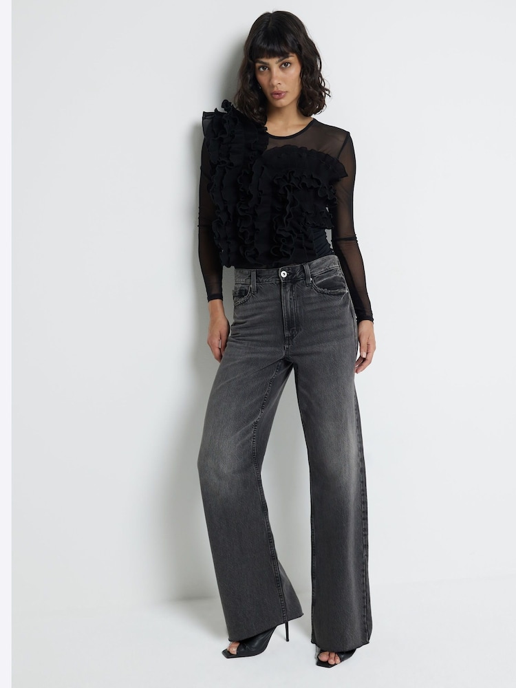 River Island Black Frill Long Sleeve Bodies - Image 2 of 6