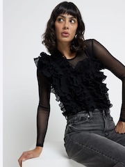 River Island Black Frill Long Sleeve Bodies - Image 3 of 6