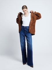 River Island Dark Blue High Waisted Relaxed Straight 100% Cotton Jeans - Image 1 of 5