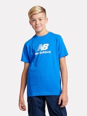 New Balance Blue Navy Kids Jersey Stacked 100% Cotton Logo T-Shirt - Image 1 of 9