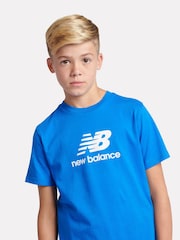 New Balance Blue Navy Kids Jersey Stacked 100% Cotton Logo T-Shirt - Image 4 of 9