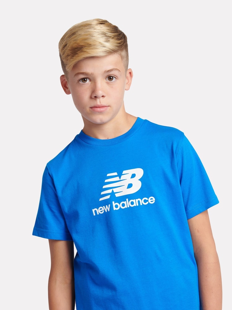 Marineblauw - New Balance Kids Jersey Stacked 100% Cotton Logo T-Shirt - Image 4 of 9