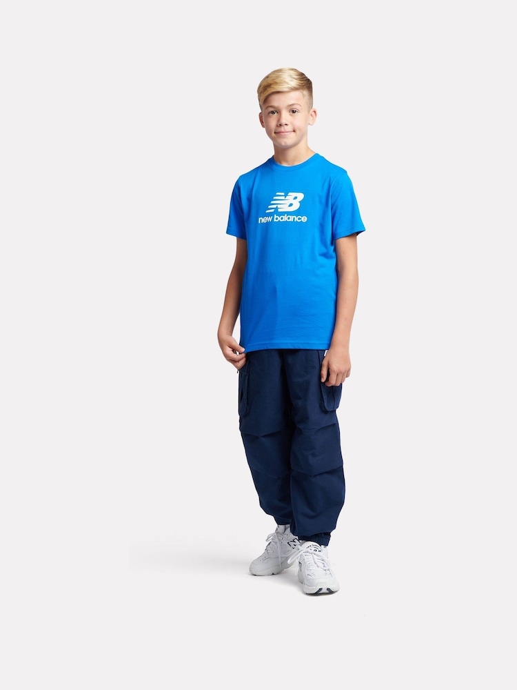 Marineblauw - New Balance Kids Jersey Stacked 100% Cotton Logo T-Shirt - Image 5 of 9