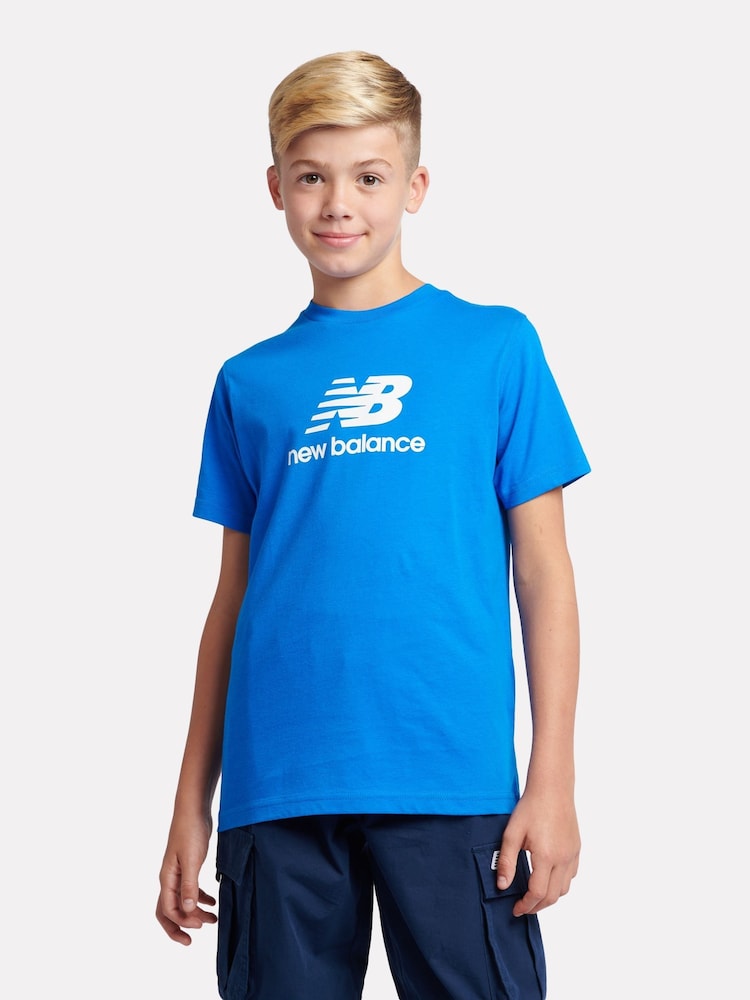 Marineblauw - New Balance Kids Jersey Stacked 100% Cotton Logo T-Shirt - Image 6 of 9