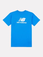 New Balance Blue Navy Kids Jersey Stacked 100% Cotton Logo T-Shirt - Image 7 of 9