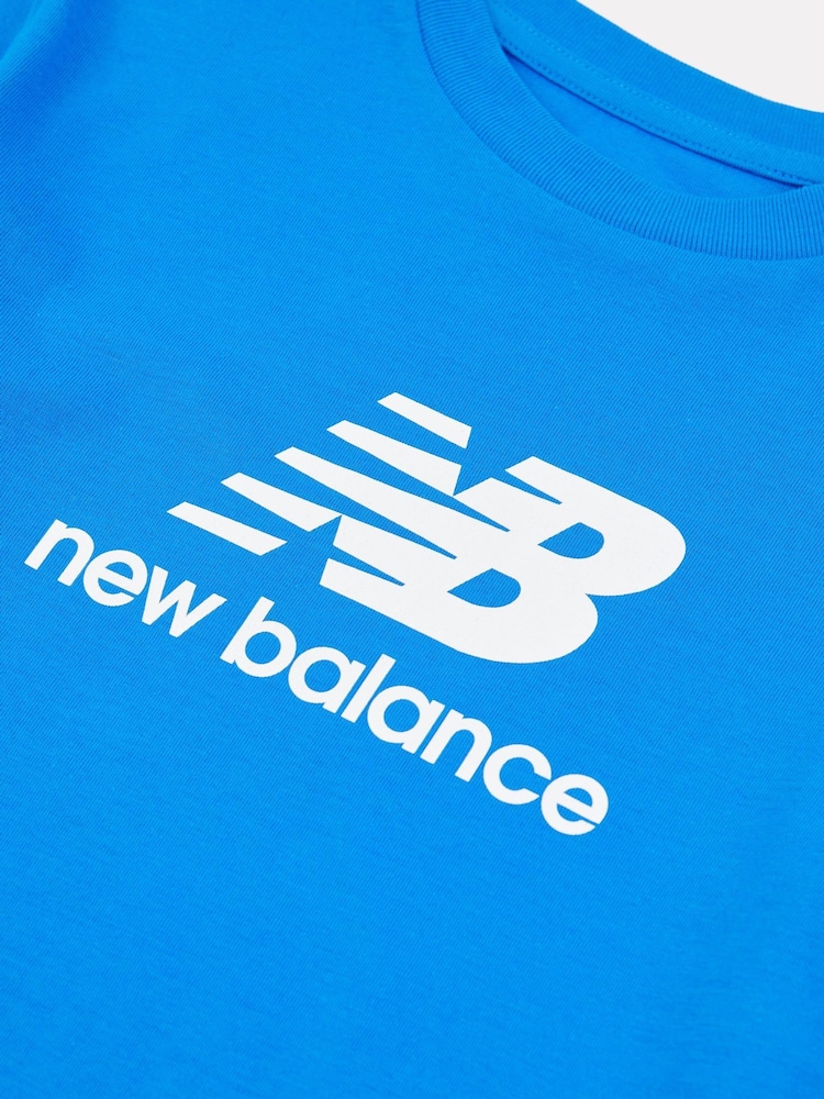 New Balance Blue Navy Kids Jersey Stacked 100% Cotton Logo T-Shirt - Image 9 of 9