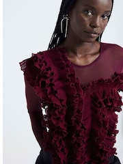 River Island Burgundy Frill Long Sleeve Bodies - Image 3 of 4