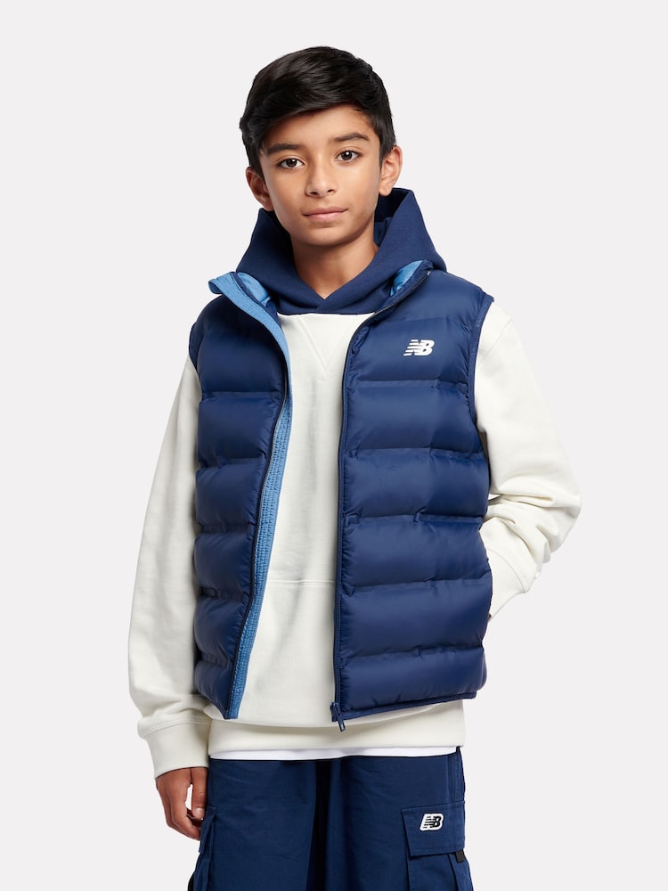 New Balance Blue Dark Boys Bond Quilted Gilet - Image 1 of 10