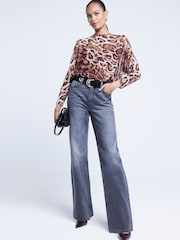 River Island Brown Long Sleeve Leopard Print Batwing Bodies - Image 1 of 4