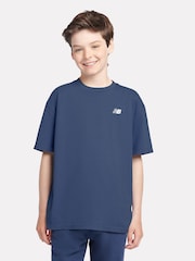 Modra-mornarsko modra - New Balance Kids majica iz džersija z majhnim logotipom 100% bombaž - Slika 1 iz 8
