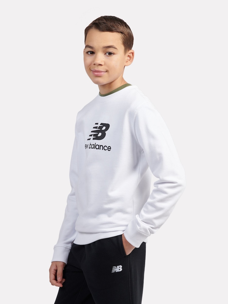 New Balance White Boys Stacked Logo Sweatshirt - Image 2 of 9