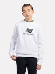 New Balance White Boys Stacked Logo Sweatshirt - Image 6 of 9