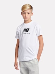 New Balance White Kids Jersey Stacked 100% Cotton Logo T-Shirt - Image 1 of 8