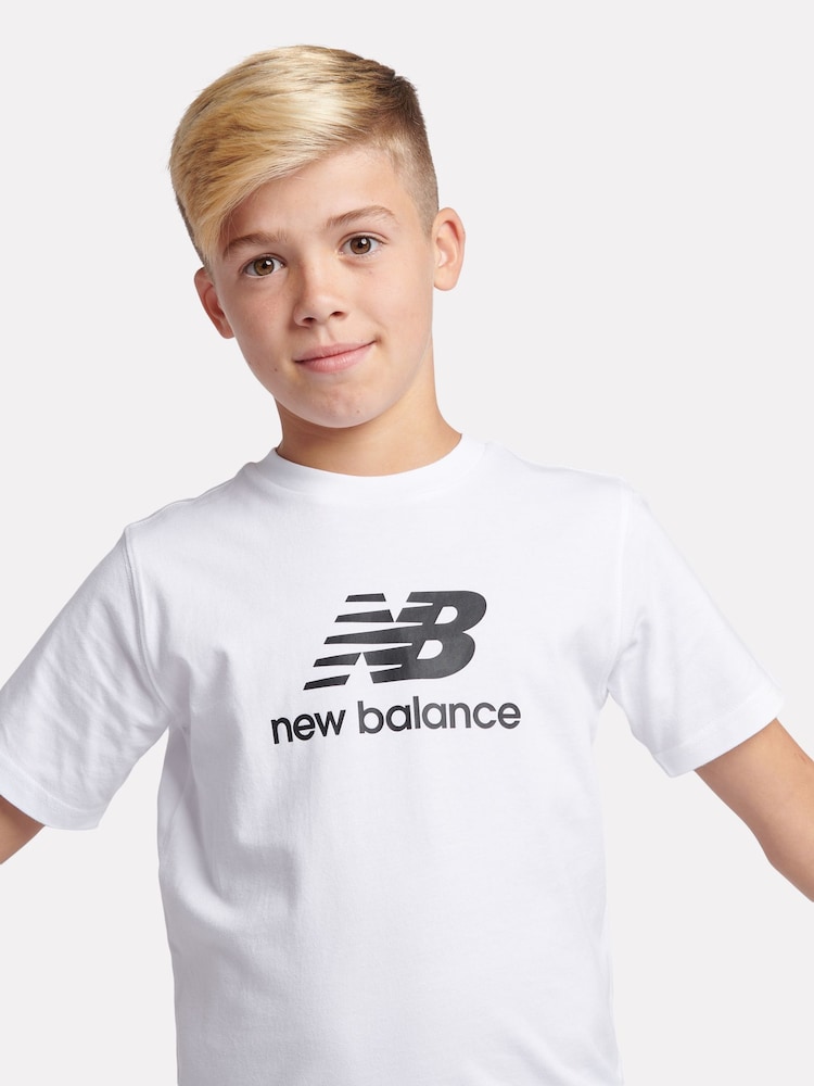 Wit - New Balance Kids Jersey Stacked 100% Cotton Logo T-Shirt - Image 4 of 8