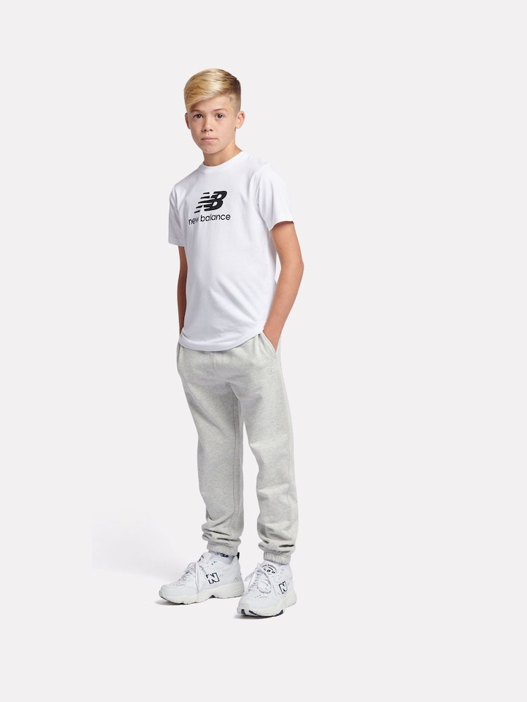 Wit - New Balance Kids Jersey Stacked 100% Cotton Logo T-Shirt - Image 5 of 8