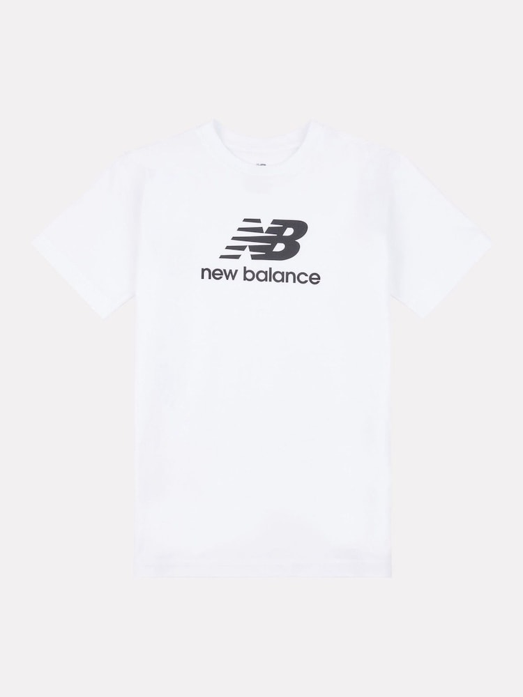 Wit - New Balance Kids Jersey Stacked 100% Cotton Logo T-Shirt - Image 6 of 8