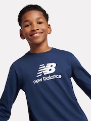 New Balance Blue Boys 100% Cotton Stacked Logo Long Sleeve T-Shirt - Image 4 of 8