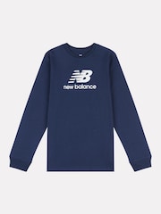 New Balance Blue Boys 100% Cotton Stacked Logo Long Sleeve T-Shirt - Image 6 of 8
