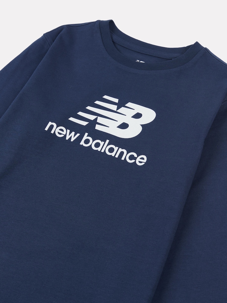 New Balance Blue Boys 100% Cotton Stacked Logo Long Sleeve T-Shirt - Image 8 of 8