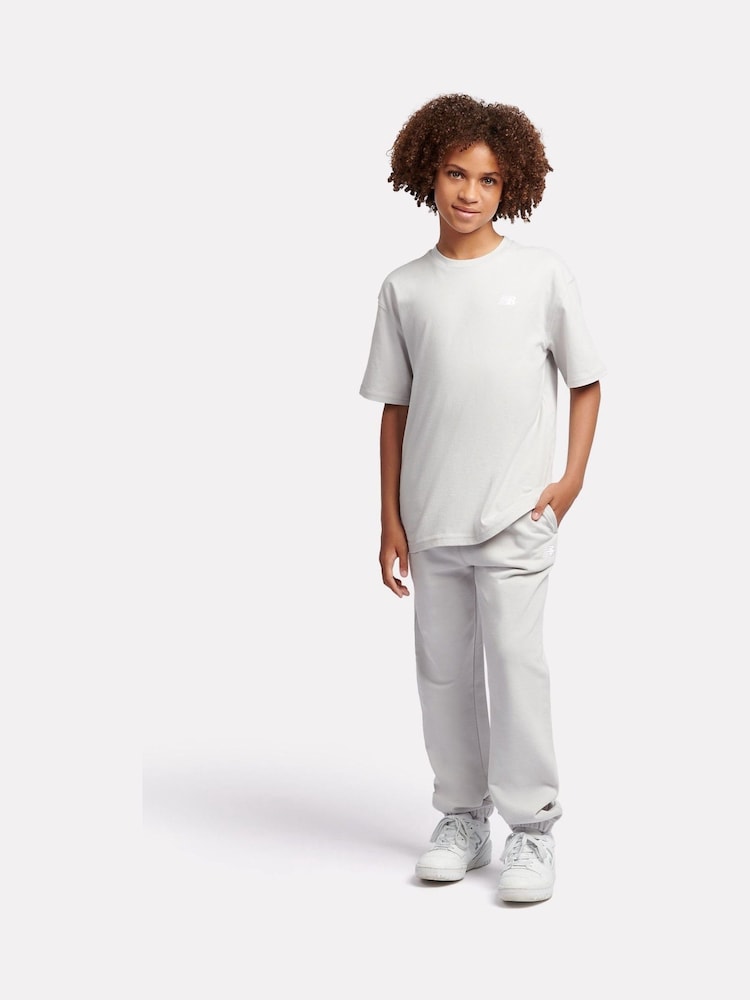 New Balance Grey Light Kids Jersey Small Logo 100% Cotton T-Shirt - Image 5 of 8