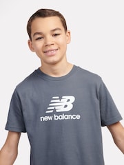 New Balance Light Grey Kids Jersey Stacked 100% Cotton Logo T-Shirt - Image 4 of 7