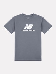 New Balance Light Grey Kids Jersey Stacked 100% Cotton Logo T-Shirt - Image 5 of 7
