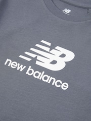 New Balance Light Grey Kids Jersey Stacked 100% Cotton Logo T-Shirt - Image 7 of 7