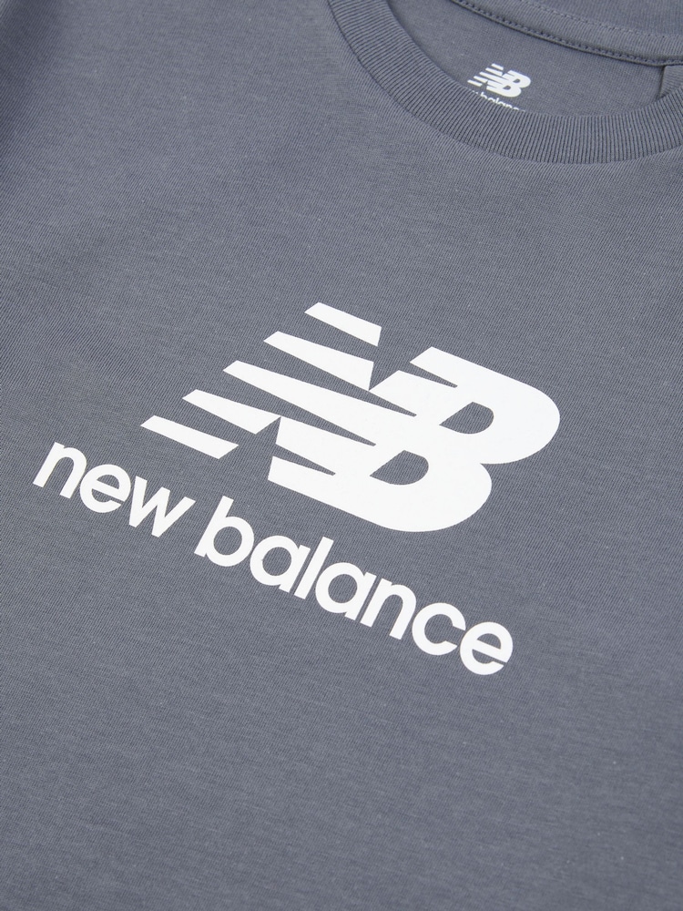 New Balance Light Grey Kids Jersey Stacked 100% Cotton Logo T-Shirt - Image 7 of 7