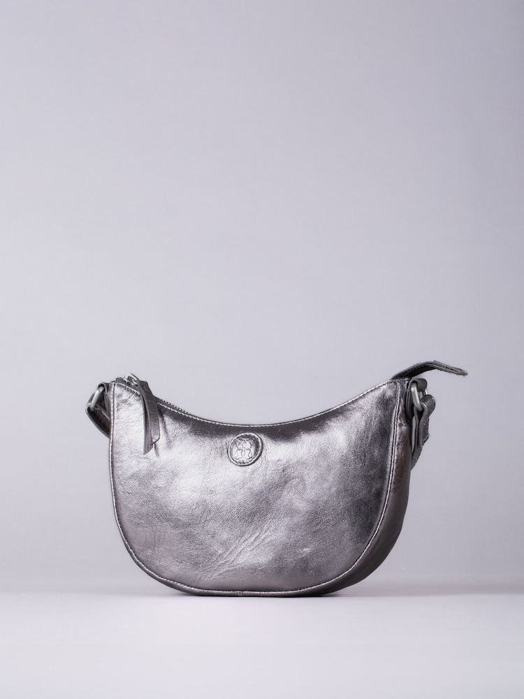 Lakeland Leather Silver Coniston Crescent Cross-Body Bag - Image 1 of 6