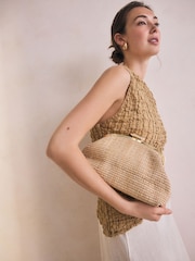 Natural Raffia Snap Clutch - Image 1 of 9