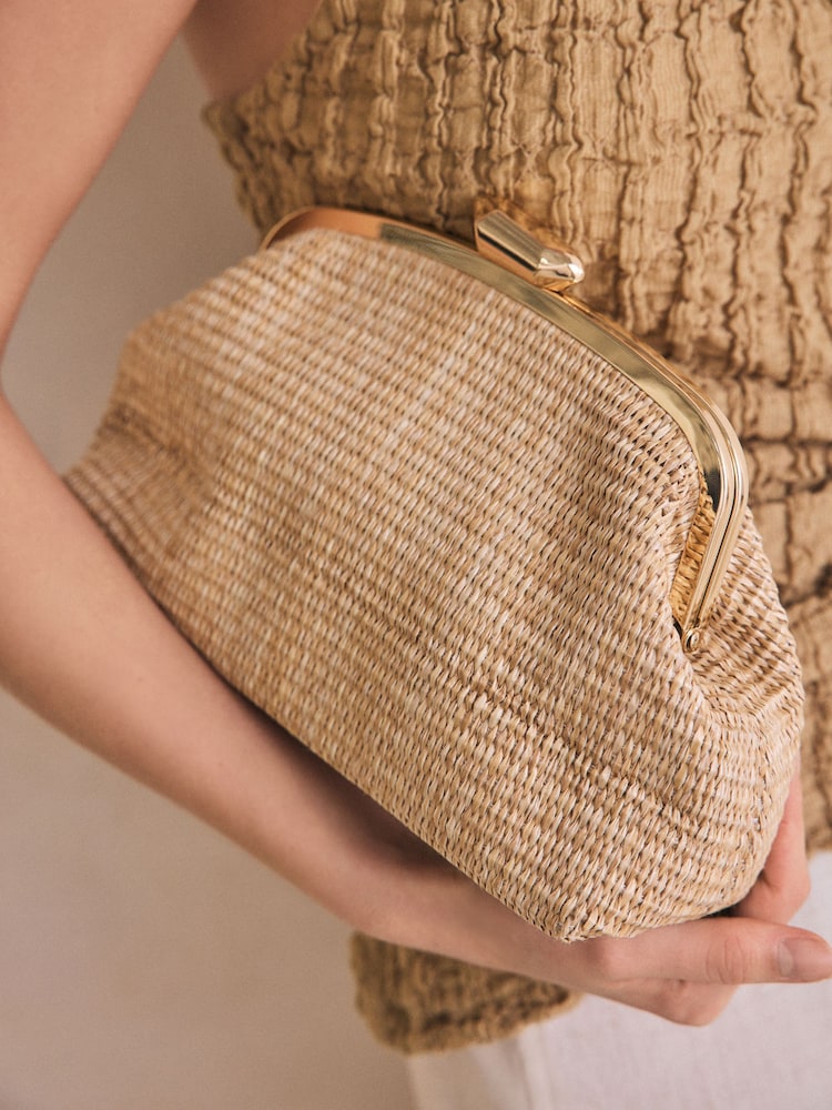 Natural Raffia Snap Clutch - Image 2 of 9
