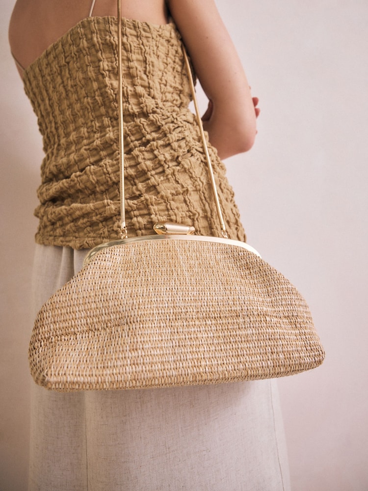 Natural Raffia Snap Clutch - Image 4 of 9