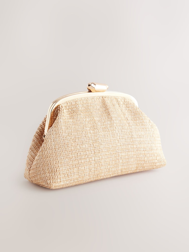 Natural Raffia Snap Clutch - Image 6 of 9