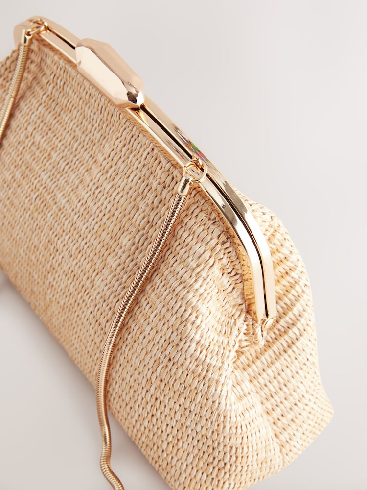 Natural Raffia Snap Clutch - Image 8 of 9