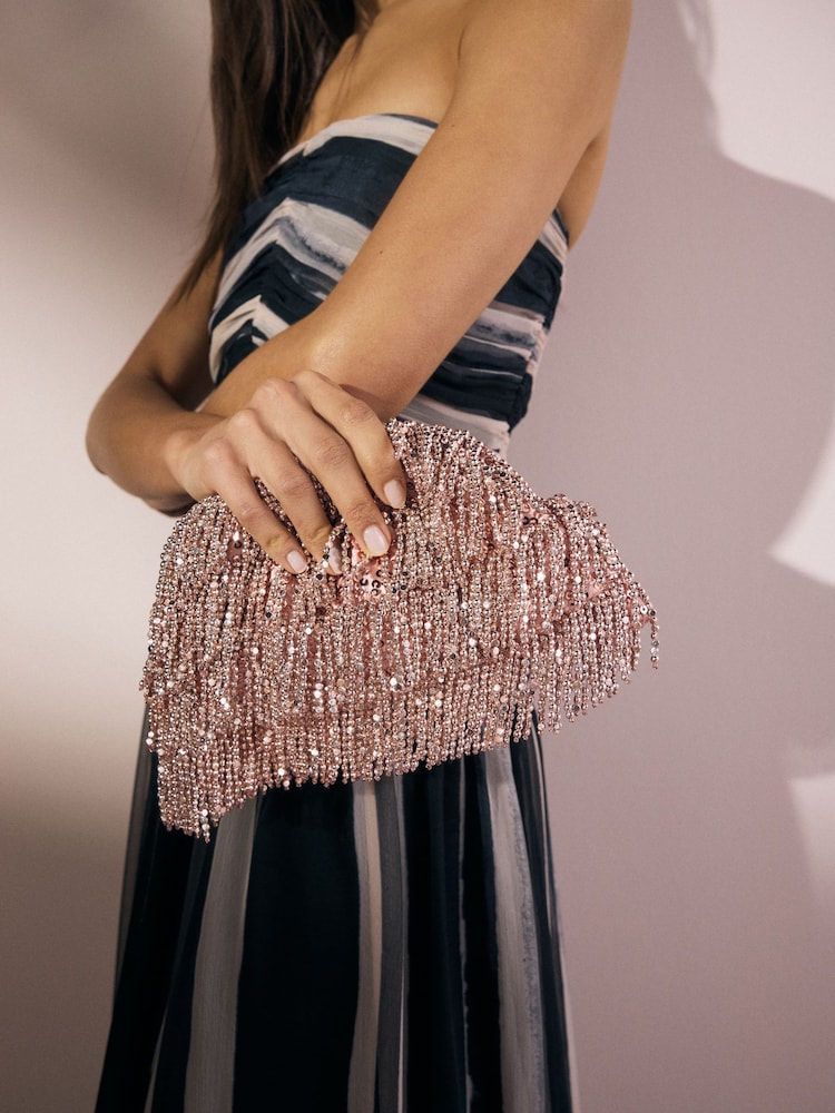 Rosa - Bolso cartera con cuentas y flecos - Imagen 1 de 10