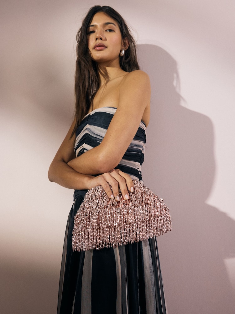 Pink Fringe Beaded Clutch Bag - Image 3 of 10