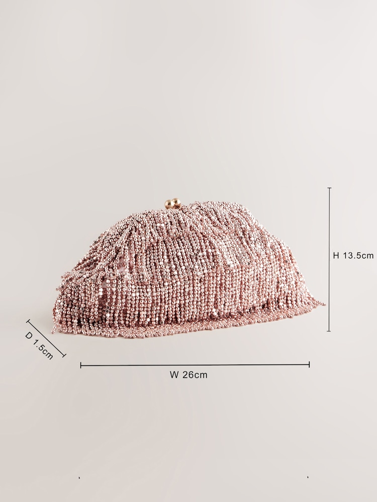 Pink Fringe Beaded Clutch Bag - Image 4 of 10