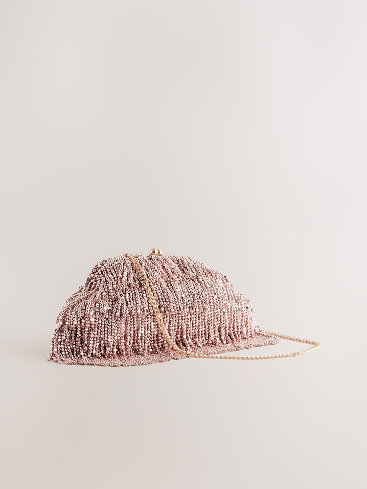 Pink Fringe Beaded Clutch Bag - Image 6 of 10
