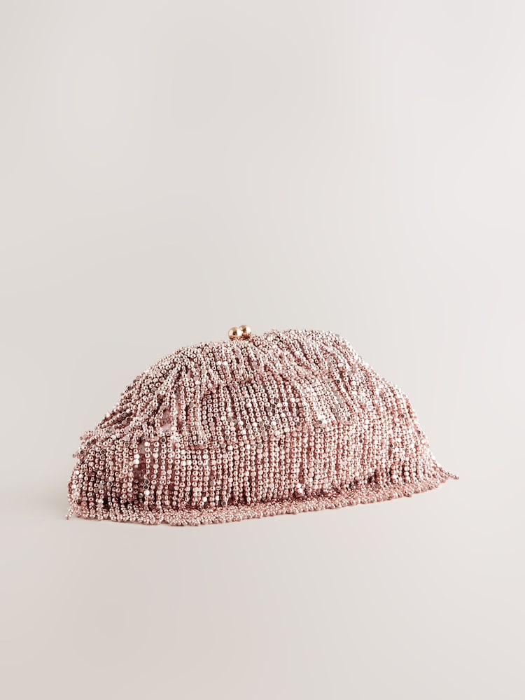 Pink Fringe Beaded Clutch Bag - Image 7 of 10