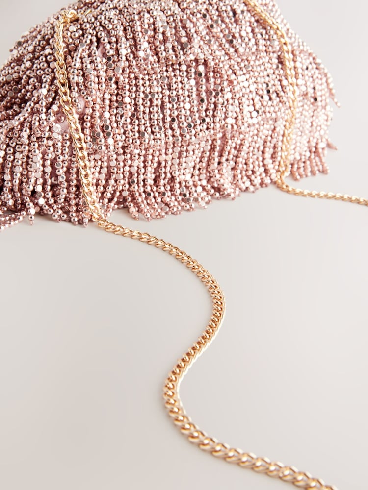Pink Fringe Beaded Clutch Bag - Image 9 of 10