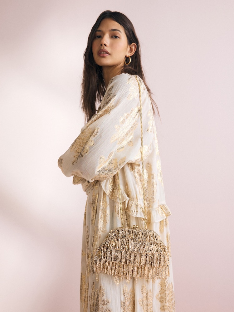 Gold Fringe Beaded Clutch Bag - Image 3 of 9
