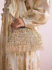 Gold - Clutch mit Fransen und Perlen - Bild 4 von 9