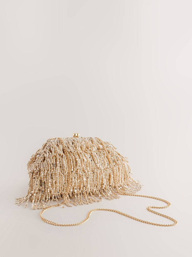 Gold Fringe Beaded Clutch Bag - Image 5 of 9