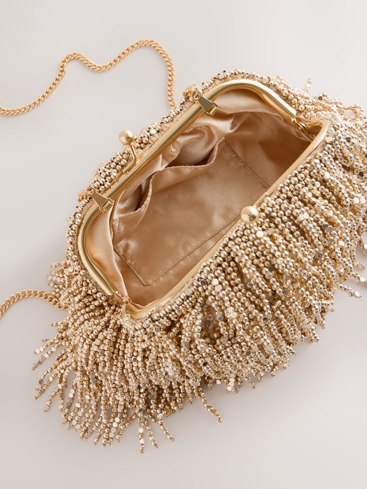 Gold Fringe Beaded Clutch Bag - Image 7 of 9